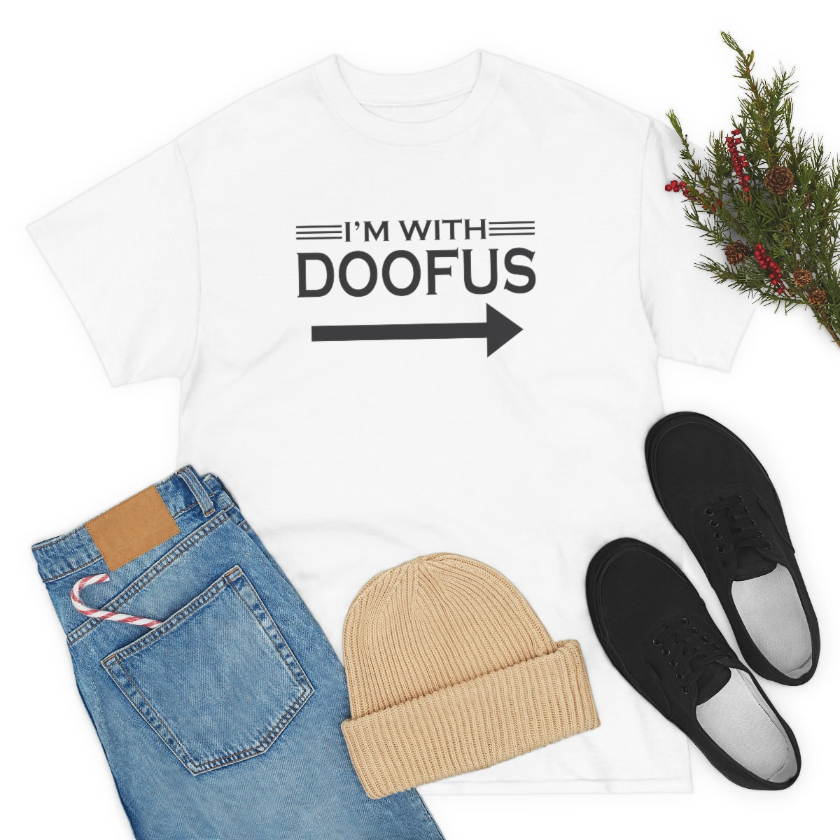 I'm With Doofus Arrow Pointing Unisex Short Sleeve Tee Funny Gag Gift