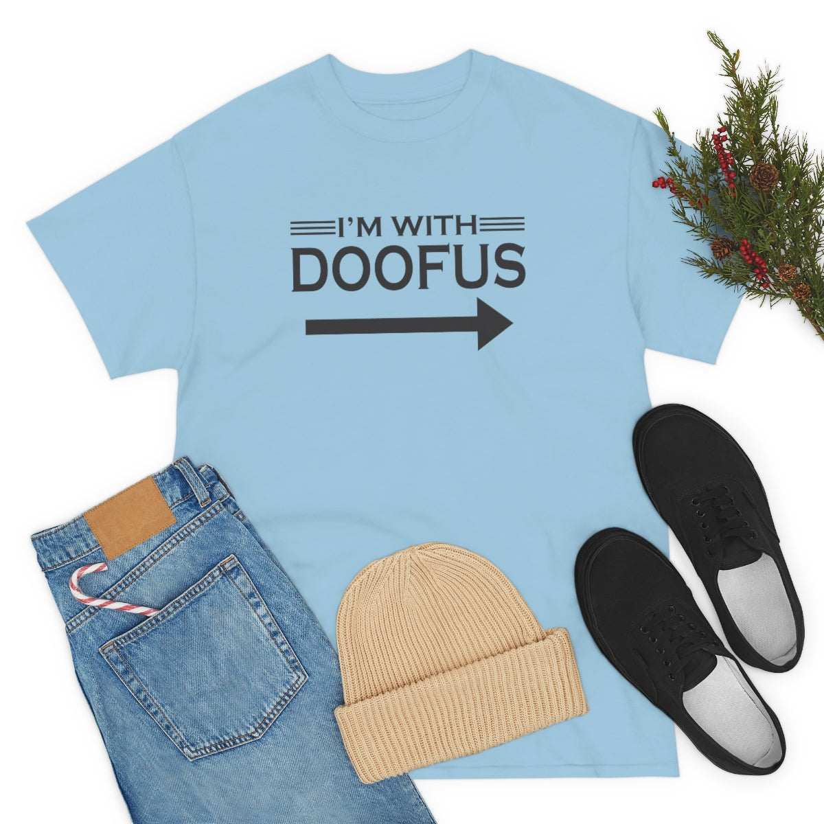 I'm With Doofus Arrow Pointing Unisex Short Sleeve Tee Funny Gag Gift