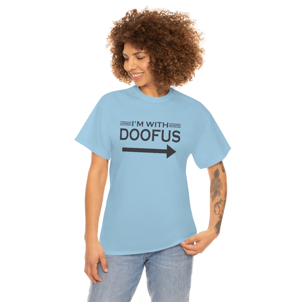 I'm With Doofus Arrow Pointing Unisex Short Sleeve Tee Funny Gag Gift