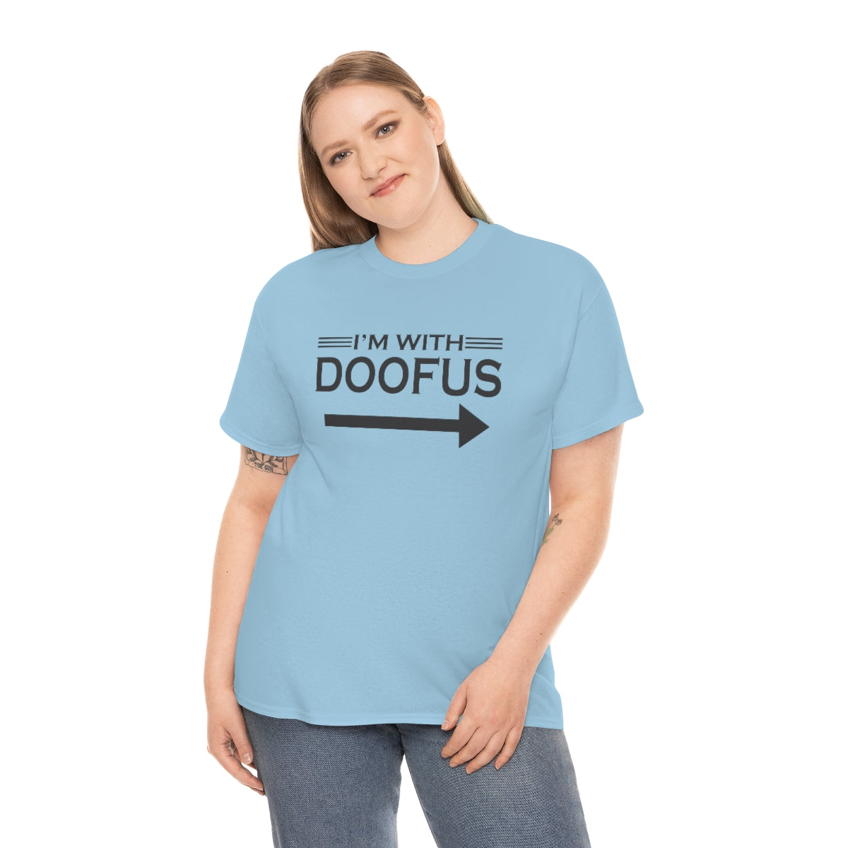 I'm With Doofus Arrow Pointing Unisex Short Sleeve Tee Funny Gag Gift