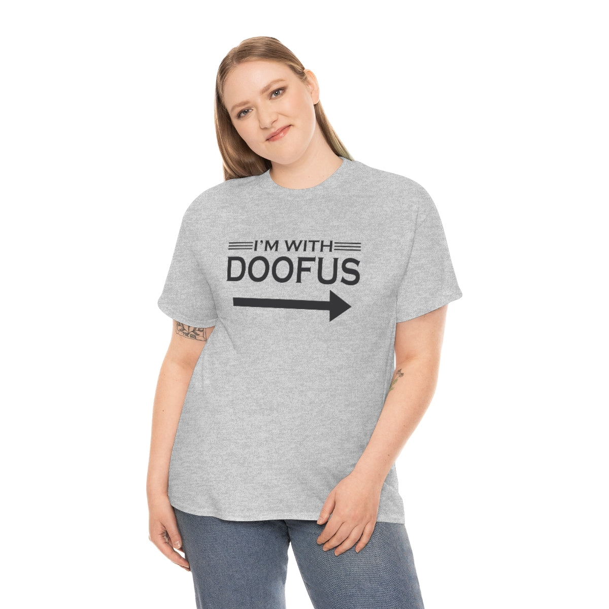 I'm With Doofus Arrow Pointing Unisex Short Sleeve Tee Funny Gag Gift