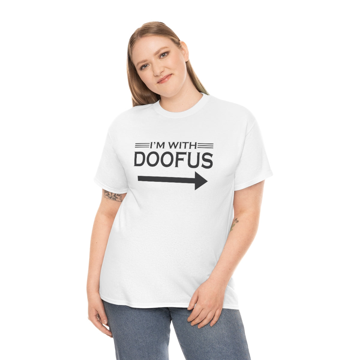 I'm With Doofus Arrow Pointing Unisex Short Sleeve Tee Funny Gag Gift