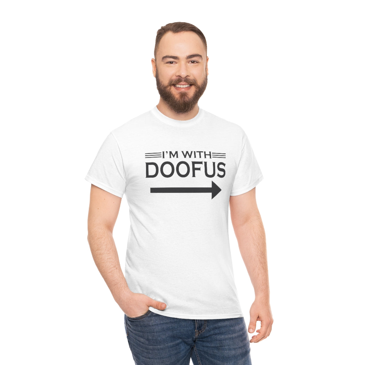 I'm With Doofus Arrow Pointing Unisex Short Sleeve Tee Funny Gag Gift