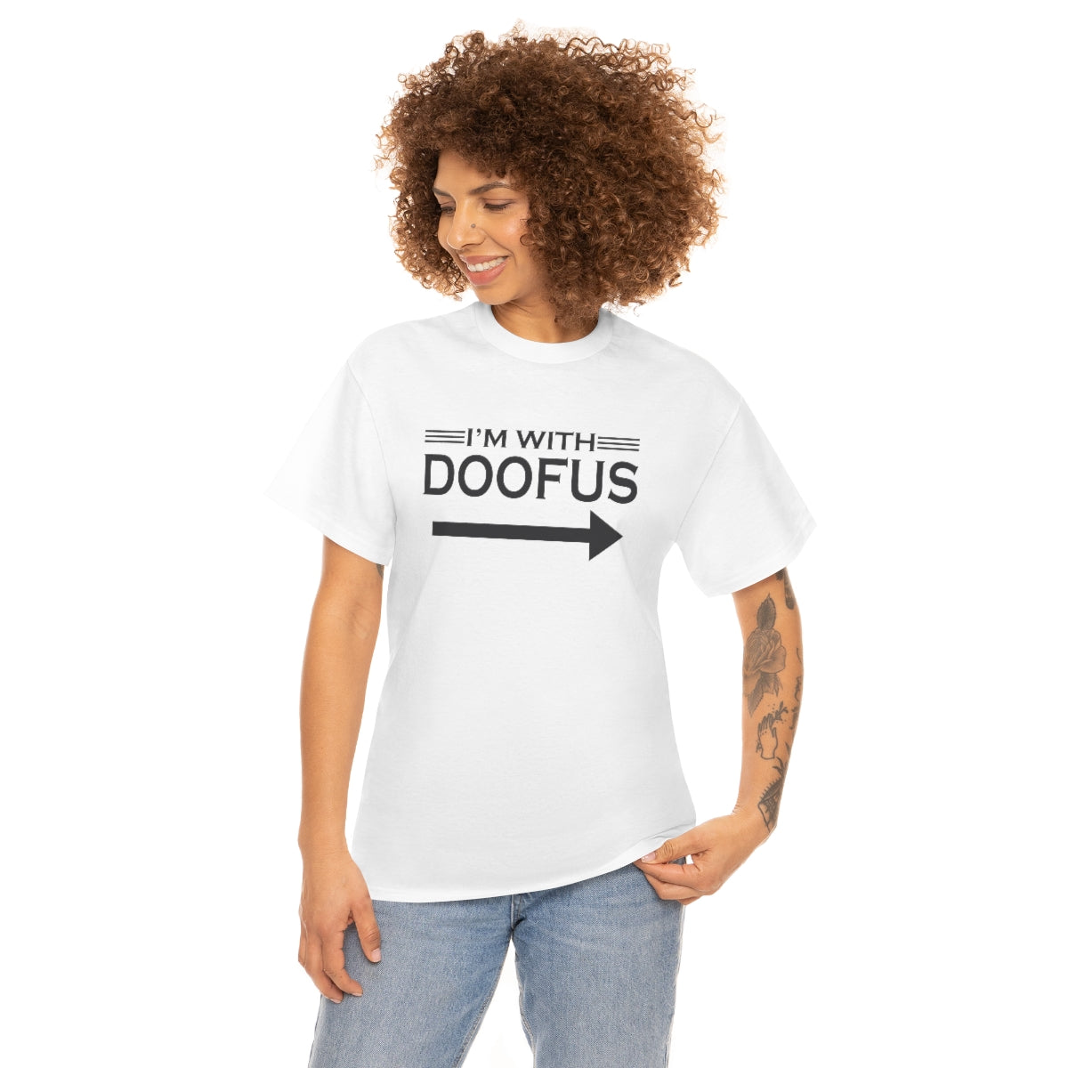 I'm With Doofus Arrow Pointing Unisex Short Sleeve Tee Funny Gag Gift